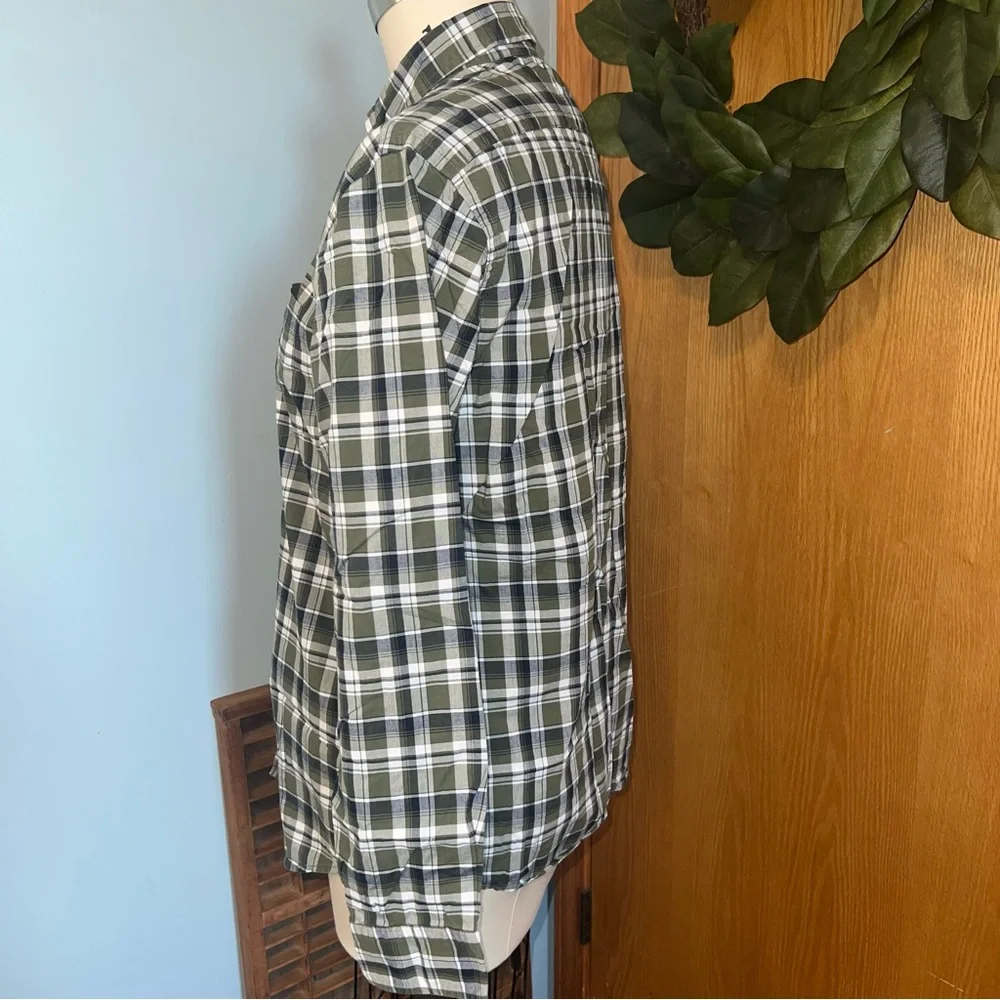 Banana Republic Green‎ Plaid Shirt Untuck Fit Size Large Cotton